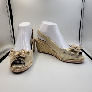 Michelle D Sand Gold Becky Wedge Sz 8.5